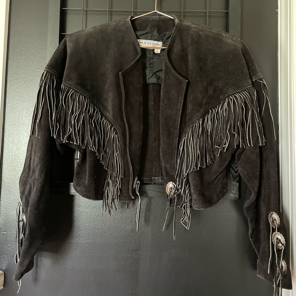 Black Fringe Suede Cropped Jacket